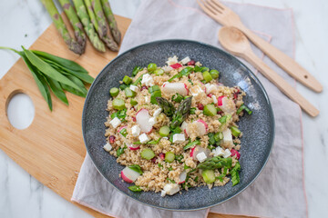 healthy spring couscous salad with asparagus and herbs