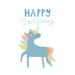 Children's birthday card with cute unicorn pattern