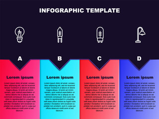 Set line Light bulb, emitting diode, and Floor lamp. Business infographic template. Vector