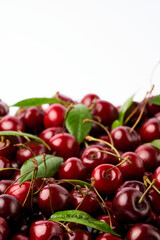 background made of sweet cherry fruits isolated on white background