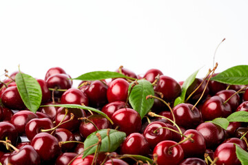 background made of sweet cherry fruits isolated on white background