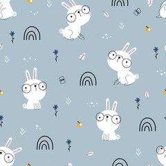 Vector background with cartoon rabbits