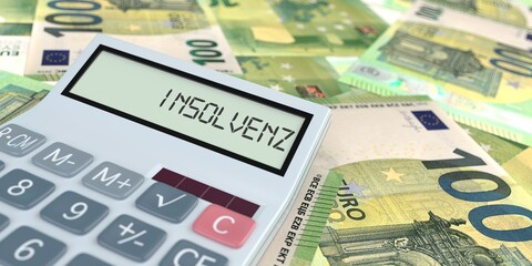 Taschenrechner Insolvenz Euroscheine Geld