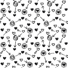 Seamless pattern of intertwined black hearts. A seamless pattern made with hand drawn hearts.