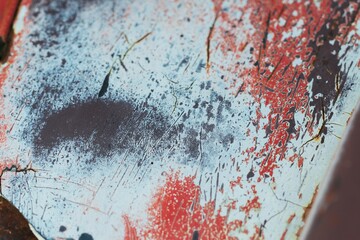 Closeup of Surface peeling old car paint cracked with rusty background