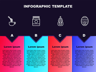 Set line Honey dipper stick with honey, Jar of, and Hive for bees. Business infographic template. Vector