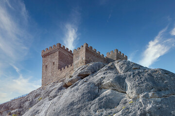 Sudak Genoese fortress. Sunny summer day. Beautiful nature.  