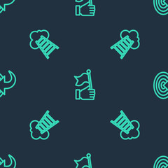 Set line Hand holding flag, Stair with finish and Target on seamless pattern. Vector