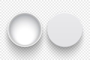White round open box with cover. Vector illustration.