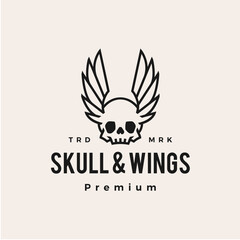 skull wings hipster vintage logo vector icon illustration