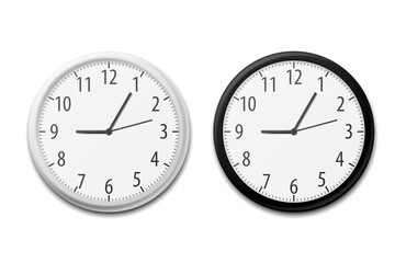 Realistic Simple Round Wall Office Clock. Vector illustration.