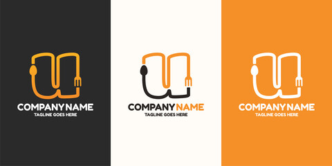 Initial letter U food Logo Design Template. Illustration vector graphic. Design concept fork and spoon With letter symbol. Perfect for  cafe, restaurant, cooking business