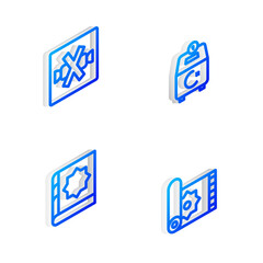 Set Isometric line Donate or pay your zakat, No sweets, Holy book of Koran and Traditional carpet icon. Vector