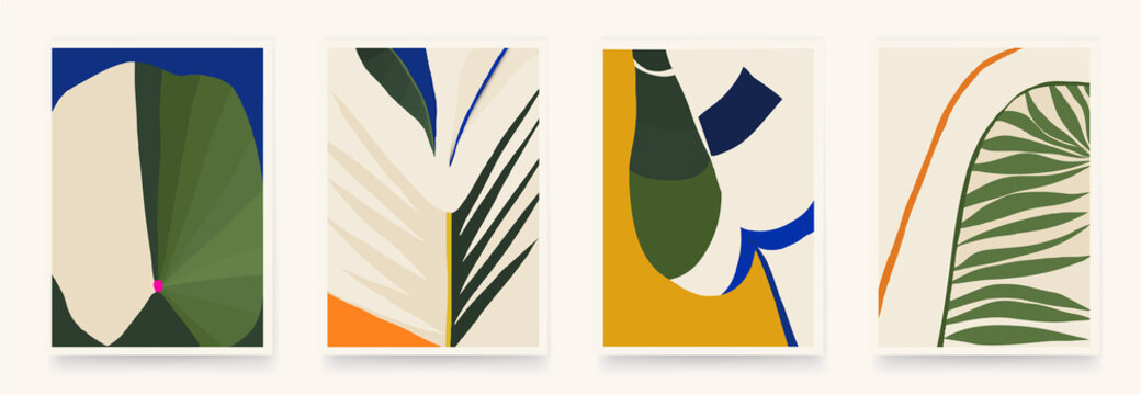 Modern Minimalist Abstract Plants Illustrations. Contemporary Wall Decor. Collection Of Creative Artistic Posters. 