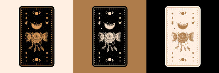 Fototapeta premium Mystical tarot desk card.Occult esoteric vintage tarot card.Witch fortune telling template theme.
