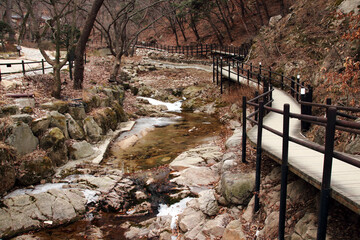 Scenery of a trail near Jingwansa Temple in Eunpyeong-gu. in Seoul, South Korea. Feb. 9, 2021