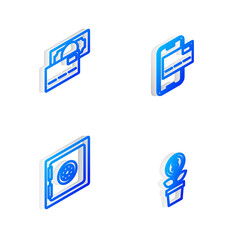 Set Isometric line Mobile banking, Credit card, Safe and Dollar plant icon. Vector