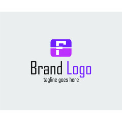 abstract letter F logo in purple and pink color box