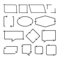 Set of quote box frame for business. Blank template with print information design quotes. Quotation paragraph symbol, blank empty frame citation. Creative vector banner illustration.