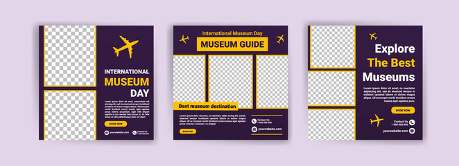 International Museum Day. travel sale social media post template. Banner vector for social media ads, web ads, business messages, discount flyers and big sale banners.