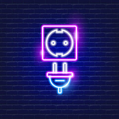 Electrical plug and socket neon icon. Electricity concept. Vector illustration for design.