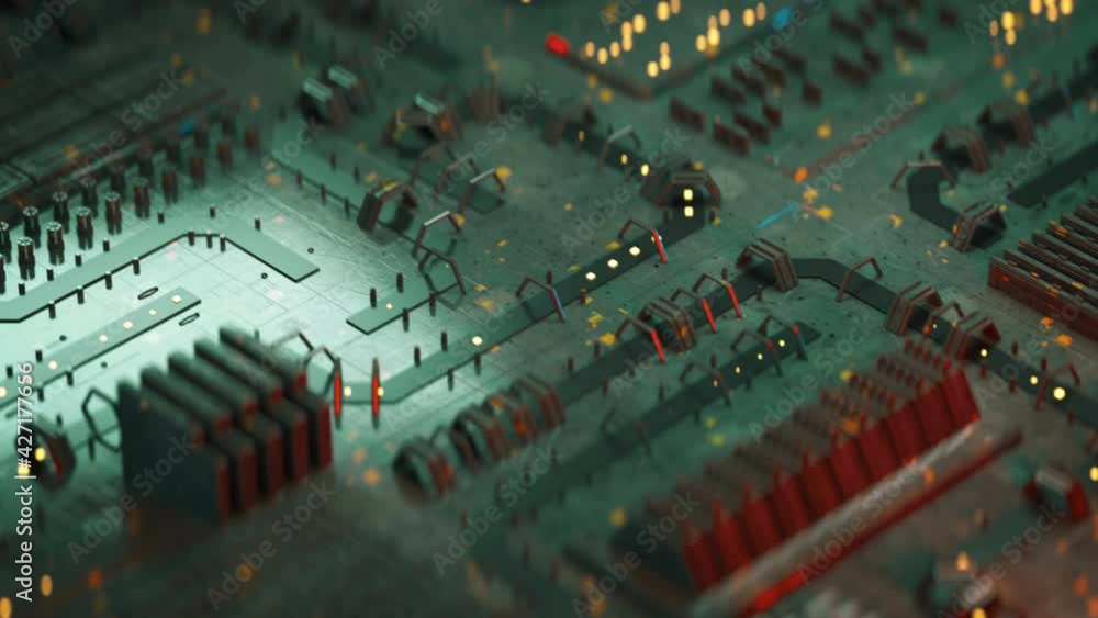 Poster metallic green sci-fi technical plate. abstract futuristic industry concept. seamless loop 3d render