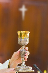 water and wine on the altar ready for Holy Mass