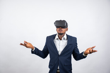 young nigerian business man using vr headset