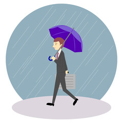 傘をさして歩いている男性／A man walking with an umbrella