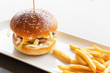 delicious hamburgers and chips