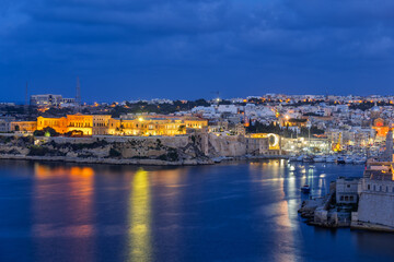 Fototapeta na wymiar Kalkara Village At Night In Malta