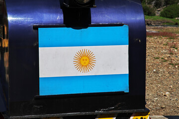 Ushuaia, Argentina - 22 Dec 2019. The locomotive in the End of the World Train in Parque Nacional...