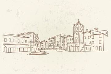 Vector sketch of architecture of Rovinj, Croatia. Retro style.