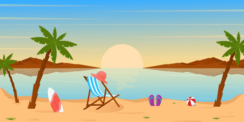 Fototapeta na wymiar Download this beach background with premium offer, flat landscape of a summer season