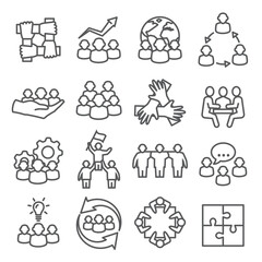 Team Work Line Icons on white background