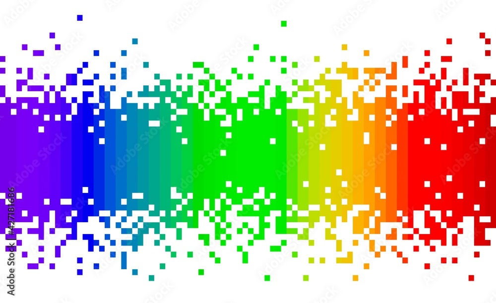 Poster spectrum rainbow colors fading pixel square modern abstract background pattern center to top and bot