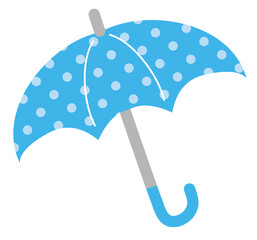 水玉模様の水色の開いた傘のアイコンイラスト/白背景
