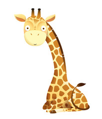Baby giraffe cute animal sitting vector design for stickers, baby shower or nursery art. Adorable giraffe for kids isolated vector clipart.