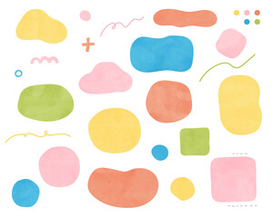 水彩風の背景フレームのセット　手描き　質感　テクスチャ　枠　デザイン　かわいい　幾何学　図形