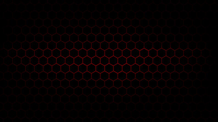 Dark Black Hexagon Background with Red Flash Light. Vector illustration