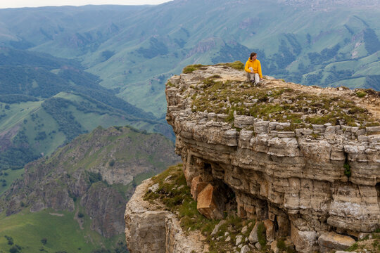 On the edge of a cliff. Bermamyt Plateau, Karachay-Cherkess Republic, Russia