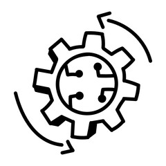 
Arrows with cogwheel showing the concept of processing 

