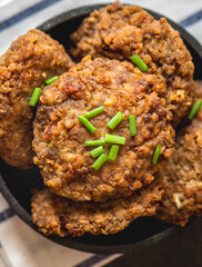 Buckwheat cutlets with meat in cast iron. Healthy food