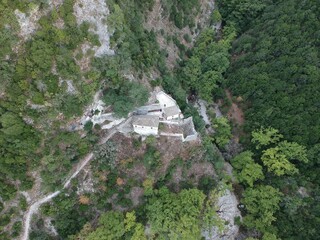 ioannina greece, ancient stone architecture monastery of panagia raidiotissa of vrosina village in zalogitiko gorge mountains built in byzantine period 1628 