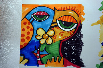 Art Drawing Abstract  copic marker   Circle The Face  , geometric shapes