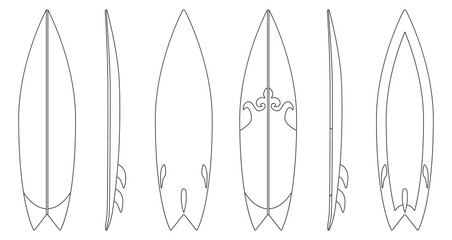 Surfboard vector outline set icon.Vector illustration surfboard for wave.Isolated icon hawaii of surf board.