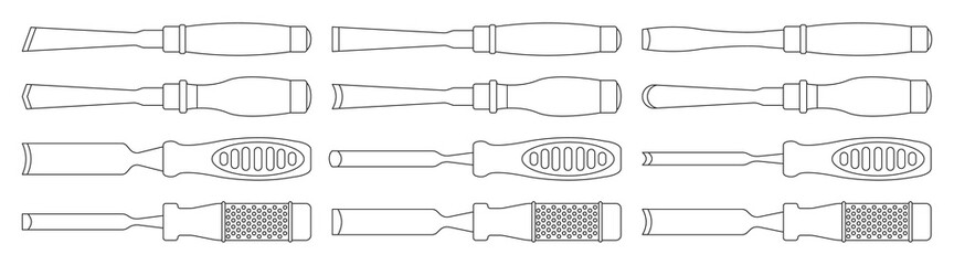 Chisel vector outline set icon. Vector illustration carving tool on white background. Isolated outline set icon chisel.