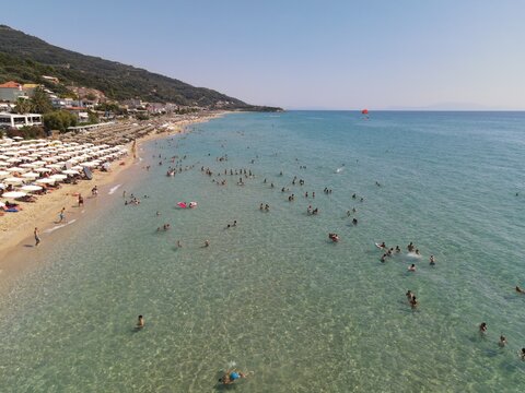 aerial view of vrachos and loutsa beaches in preveza, epirus, greece, near the town of parga tourist attraction and destination 