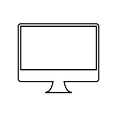 Desktop simple computer LED monitor thin line icon in black. Trendy flat style isolated minimal symbol, for: illustration, outline, logo, mobile, app, emblem, design, web, site, ui, ux. Vector EPS 10