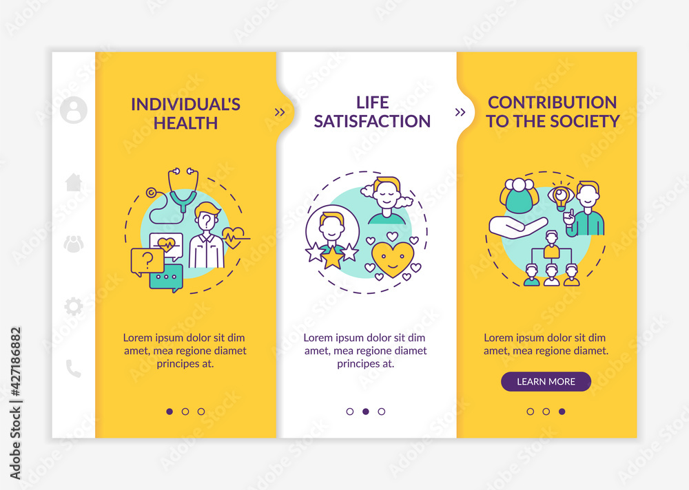 Poster positive adult development benefits onboarding vector template. responsive mobile website with icons